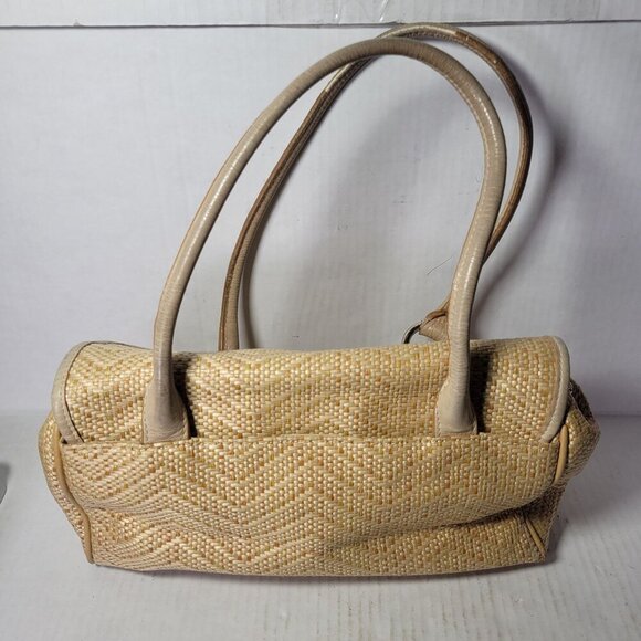 Giani Bernini Classic Tan Woven Straw & Leather Handbag With Dual Handles - Picture 9 of 15